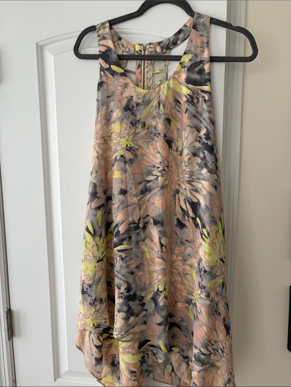 BCBGMaxAzria Peach and Lime Floral Asymmetrical Dress